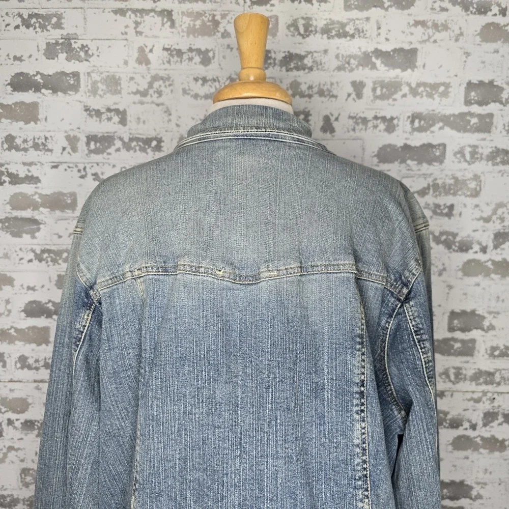 INC International Concepts Women Plus Size Embroidered Denim Jean Jacket Size 3X